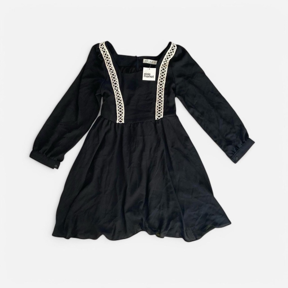 Pixie Market Black Dress with Cream Lace Accents